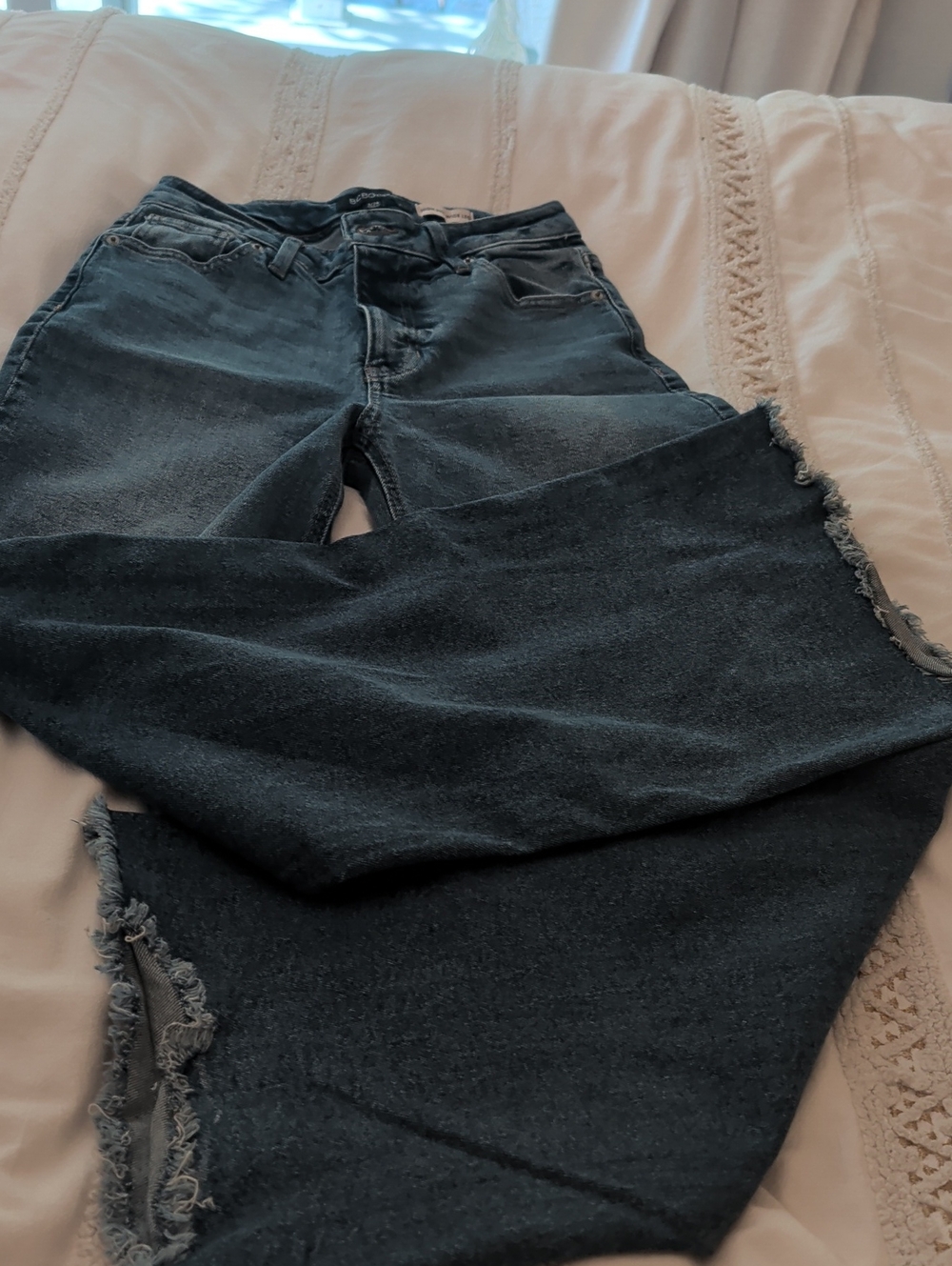 BCBGeneration Dark Blue Wide-Leg Frayed Hem Jeans